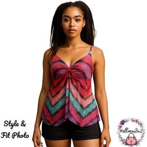 Swimsuits For All Abstract Geometric Design Pink Purples Black Size XXL